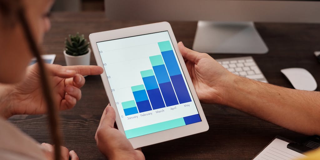 Conceptual split-screen composition: left side shows a polished blog post mockup with product photos, pros/cons list and a prominent “Buy on Amazon” button; right side shows an analytics dashboard with conversion rate graph, click-through stats and revenue figures, with arrows or icons linking the two — visualizes content-to-commission flow.